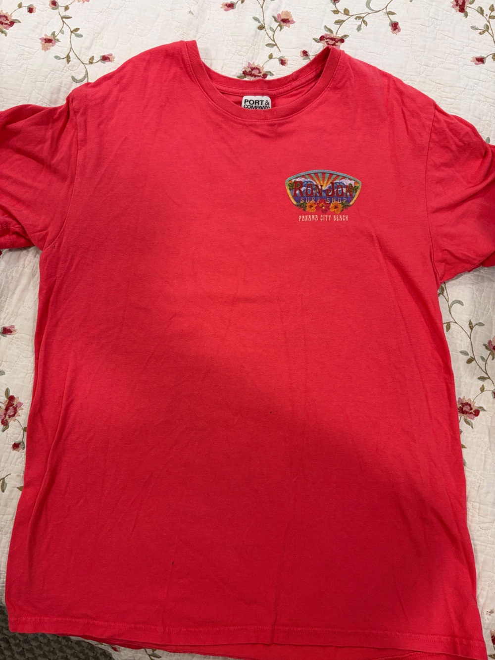 Ron Jon Red Short Sleeve Tee with Small Chest Graphic
